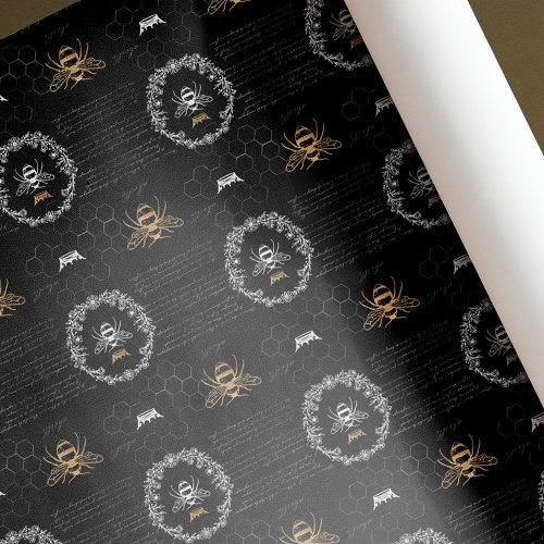 Elegant Vintage Honey Queen Bee Black  White Wrapping Paper