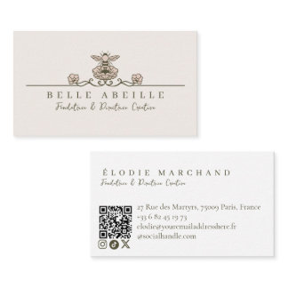 Elegant Vintage Honey Queen Bee Floral QR Code Business Card