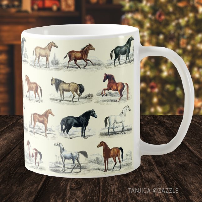 Elegant Vintage Horse Breeds Pattern Coffee Mug (Creator Uploaded)