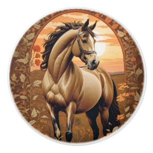 Elegant Vintage Horse By Sunset Ceramic Knob