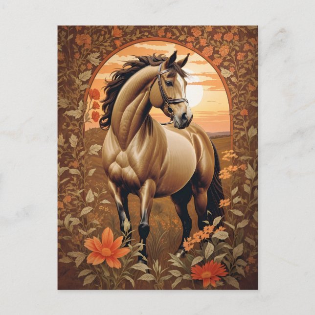 Elegant Vintage Horse By Sunset Postcard (Front)