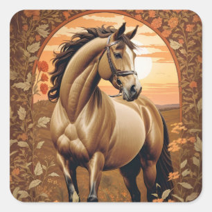 Elegant Vintage Horse By Sunset Square Sticker
