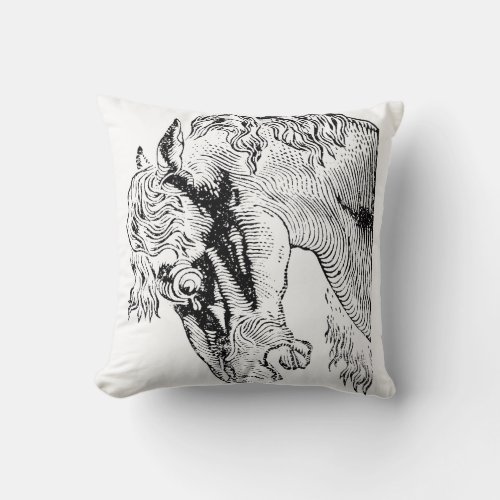 Elegant vintage horse illustration drawing throw pillow