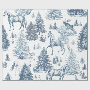 Elegant Vintage Horses Snowy Woods Toile Wrapping Paper