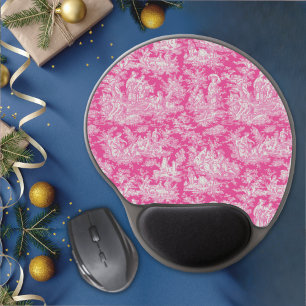 Elegant vintage hot pink toile de jouy  gel mouse pad