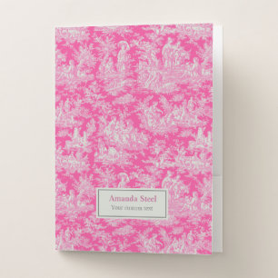 Elegant vintage hot pink toile de jouy pocket folder