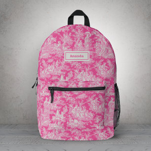 Elegant vintage hot pink toile de jouy  printed backpack