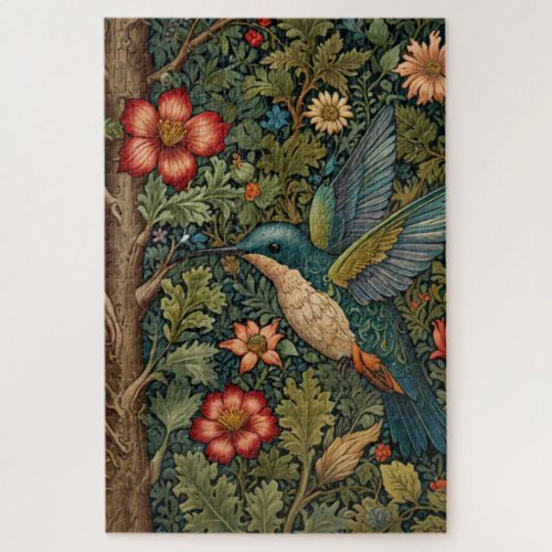 Elegant vintage hummingbird art boho chic jigsaw puzzle