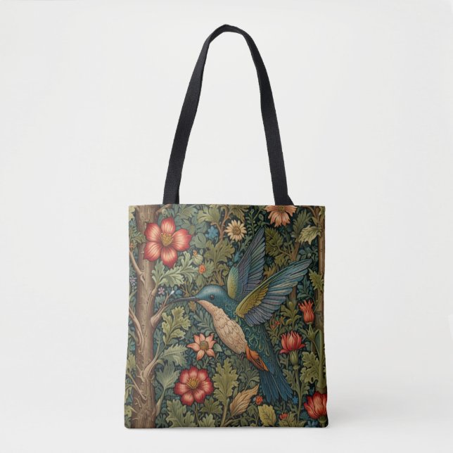Elegant vintage hummingbird art boho chic tote bag (Front)
