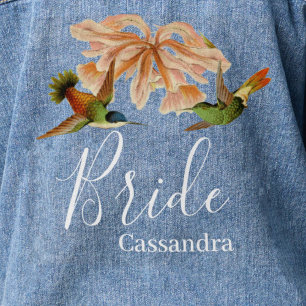 Elegant Vintage Hummingbird Watercolor Wedding Denim Jacket
