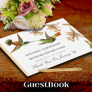 Elegant Vintage Hummingbird Watercolor Wedding Guest Book