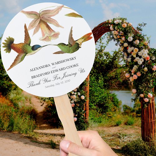 Elegant Vintage Hummingbird Watercolor Wedding  Hand Fan