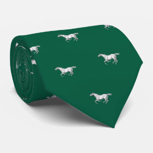 Elegant Vintage Hunter Green Galloping Horses Neck Tie
