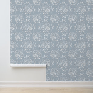 Elegant Vintage Hydrangea Bow Soft Blue Pattern Wallpaper