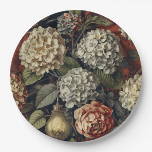 Elegant vintage Hydrangea Floral Pattern Paper Plates