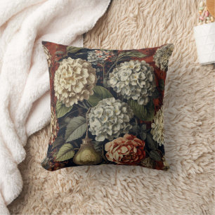 Elegant vintage Hydrangea Floral Pattern Throw Pillow