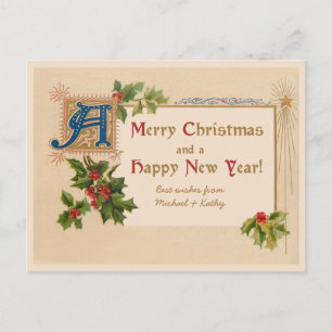 Elegant vintage illuminated Christmas postcard