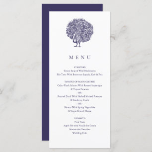 Elegant Vintage Illustration Blue Peacock Wedding Menu