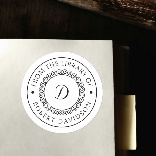 Elegant Vintage Initial Round Library Bookplate (Creator Uploaded)