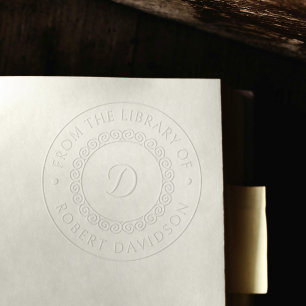 Elegant Vintage Initial Round Library Bookplate Embosser
