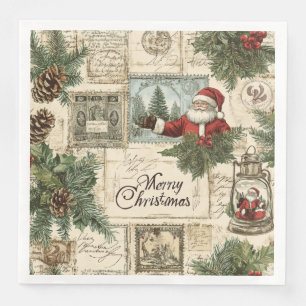 Elegant Vintage Inspired Christmas Floral Pattern Paper Dinner Napkins