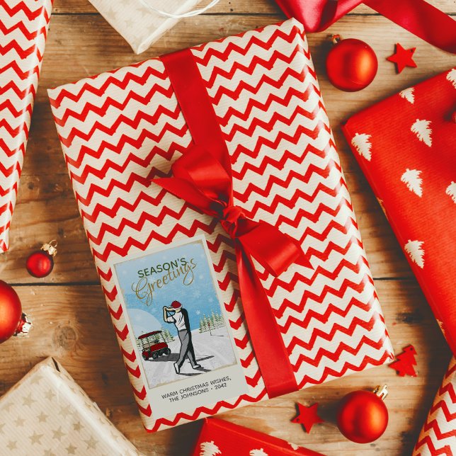 Elegant Vintage Inspired Golf Christmas Rectangular Sticker (Creator Uploaded)