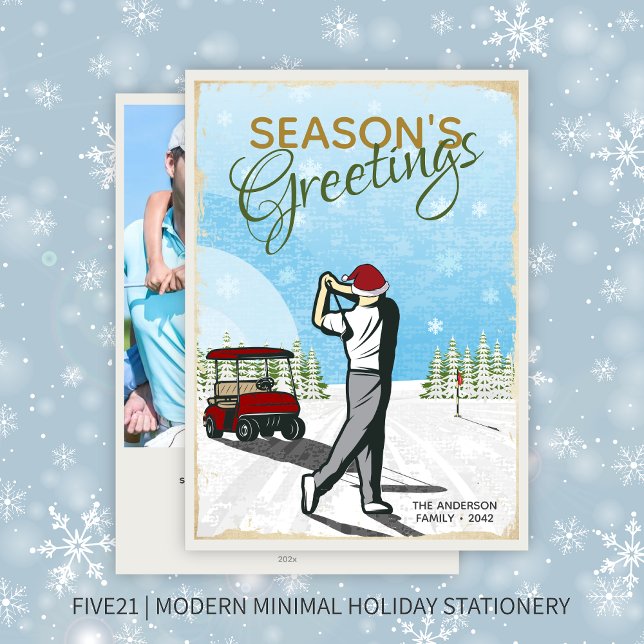 Elegant Vintage Inspired Golf Photo Christmas Holiday Card (Creator Uploaded)
