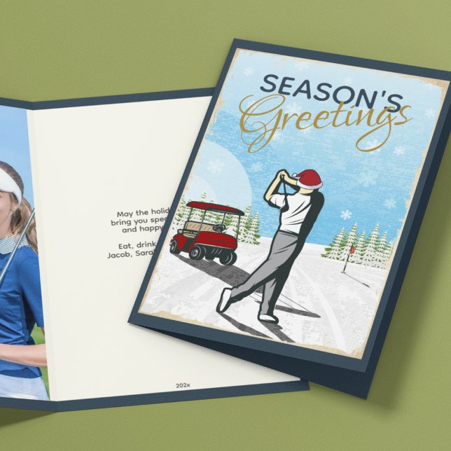 Elegant Vintage Inspired Golf Photo Christmas Holiday Card (Creator Uploaded)