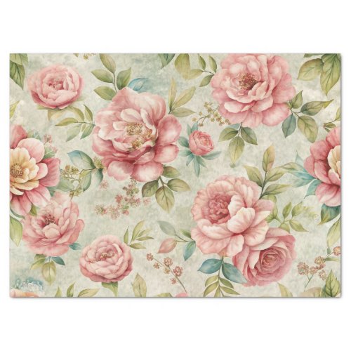 Elegant Vintage Inspired Pink Floral Ephemera Tissue Paper