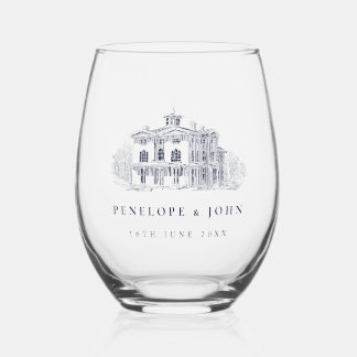Elegant Vintage Italian Villa Destination Wedding Stemless Wine Glass