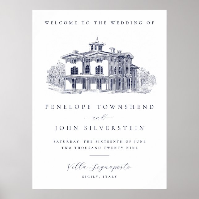 Elegant Vintage Italian Villa Welcome Wedding Poster (Front)