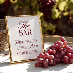 Elegant Vintage Ivory Bar Menu Wedding Sign