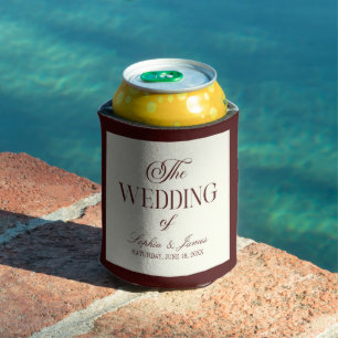 Elegant Vintage Ivory Dark Burgundy Wedding Can Cooler