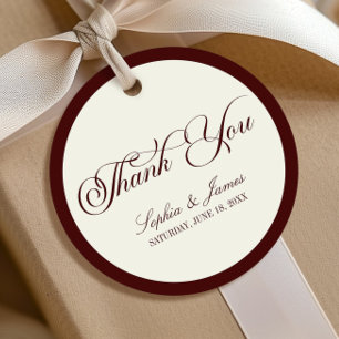 Elegant Vintage Ivory Dark Burgundy Wedding Favor Tags