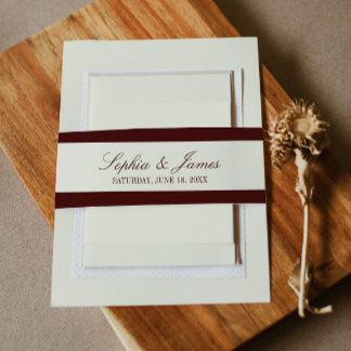 Elegant Vintage Ivory Dark Burgundy Wedding Invitation Belly Band