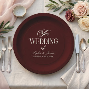 Elegant Vintage Ivory Dark Burgundy Wedding Paper Plates