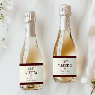 Elegant Vintage Ivory Dark Burgundy Wedding Sparkling Wine Label
