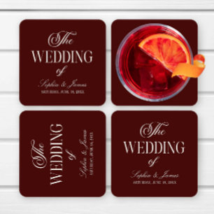 Elegant Vintage Ivory Dark Burgundy Wedding Square Paper Coaster