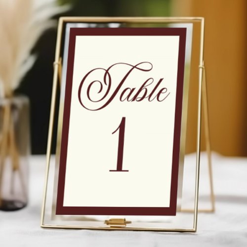 Elegant Vintage Ivory Dark Burgundy Wedding Table Number