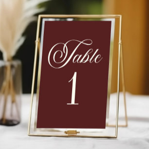Elegant Vintage Ivory Dark Burgundy Wedding Table Number