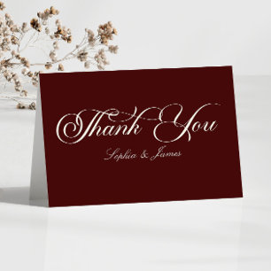 Elegant Vintage Ivory Dark Burgundy Wedding Thank You Card