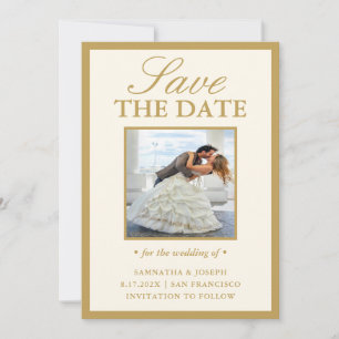 Elegant Vintage Ivory Photo Save the Date Card