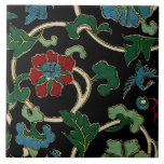 Elegant Vintage Japanese Floral Ceramic Tile<br><div class="desc">Rich design adapted from 1868 collection of Japanese illustrations. Bold graphic nature elements of flowers, leaves, vines and exotic birds in vibrant jewel tone colors of blue, red, white and gold on black background given embossed dimension resembling vintage cloisonne enamel. Raised or dimensional appearance is created digitally. Actual product has...</div>