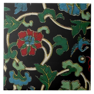 Elegant Vintage Japanese Floral Ceramic Tile