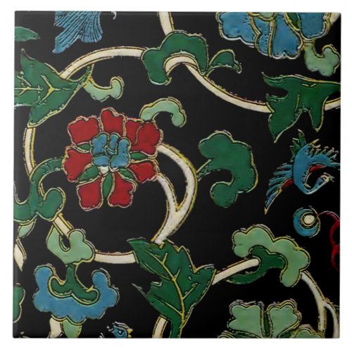 Elegant Vintage Japanese Floral Ceramic Tile