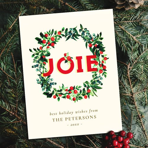 Elegant Vintage Joy JOIE Berry Wreath  Postcard