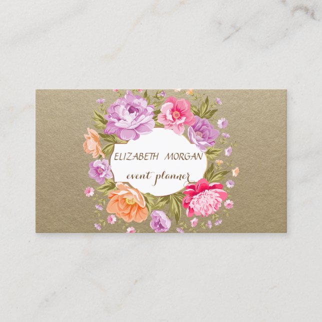 Elegant Vintage ,Kraft,Floral Business Card (Front)