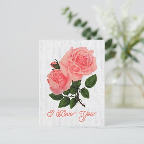 Elegant Vintage La France Rose Floral I Love You Postcard