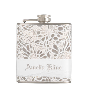 Elegant Vintage Lace and Linen Custom Flask