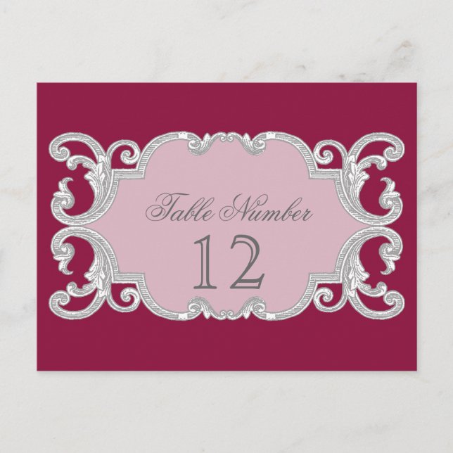 Elegant Vintage Lace Burgundy Table Number Cards (Front)